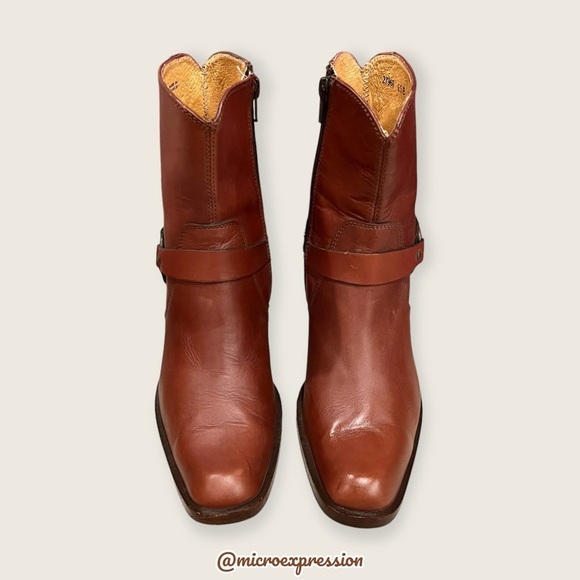 $359 Frye Romy Harness Brown Cognac Real Leather Vintage Cowboy Short Ankle Boot - Picture 3 of 12